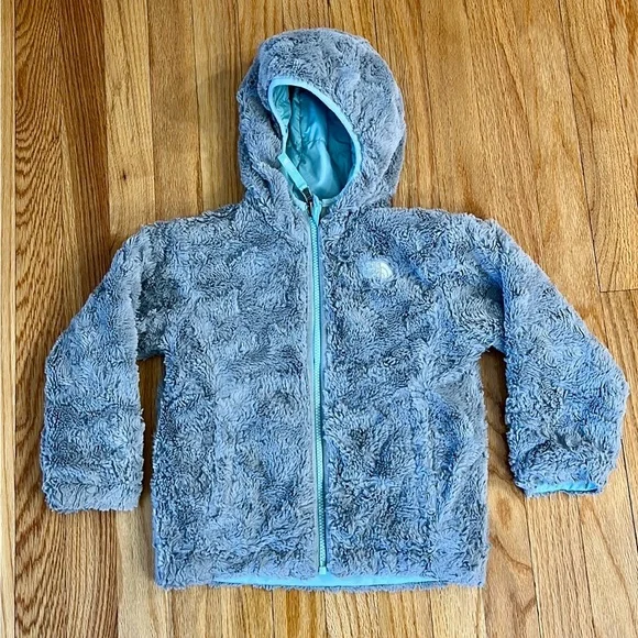 The north face green and greyreversible jacket girl size 4